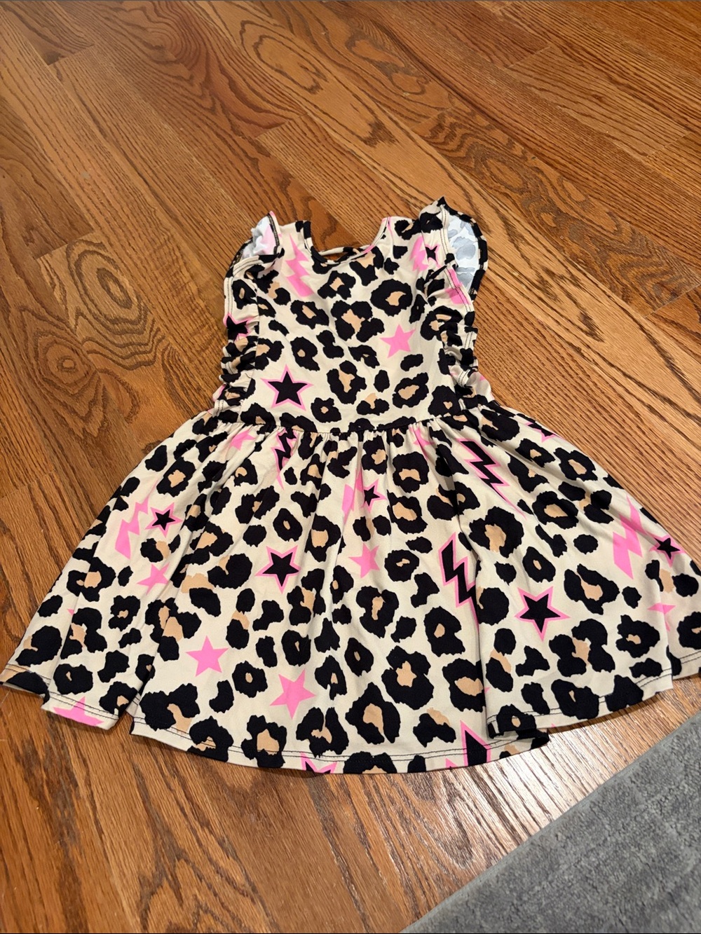 Girls' Pink & Black Leopard Star Casual Dress